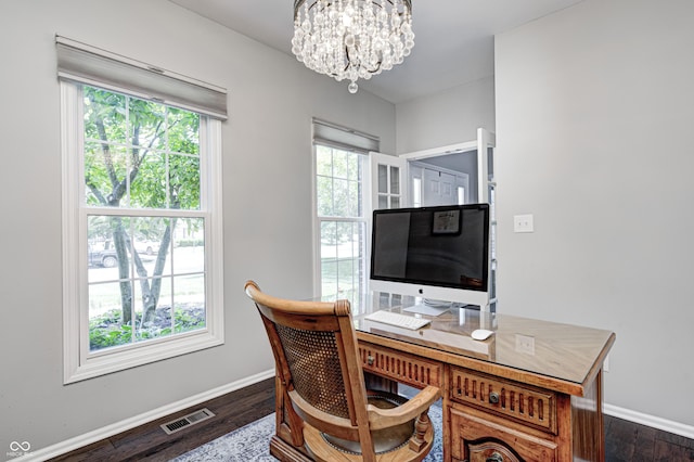 10717 Windermere Blvd, Fishers, IN 46037 - office space with a chandelier and dark wood finished floors