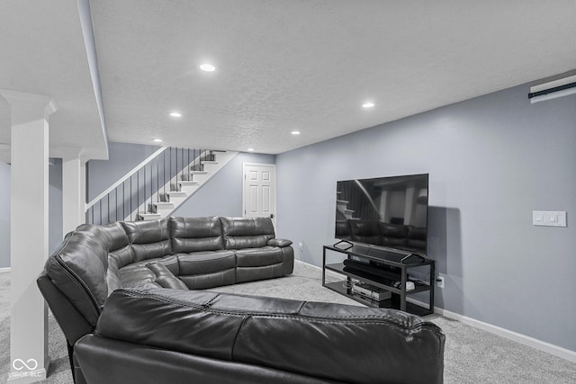 128 Walts Rd, Georgetown, IN 47122 - living room featuring stairway, recessed lighting, carpet, and baseboards