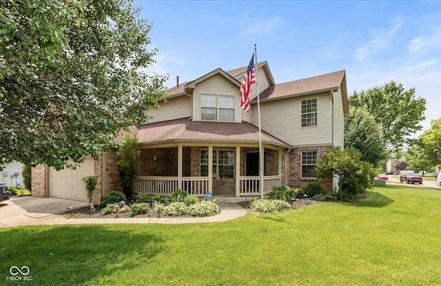 1159 Oak Leaf Rd, Franklin, IN 46131 - view of front of home with covered porch, driveway, brick siding, and a front yard