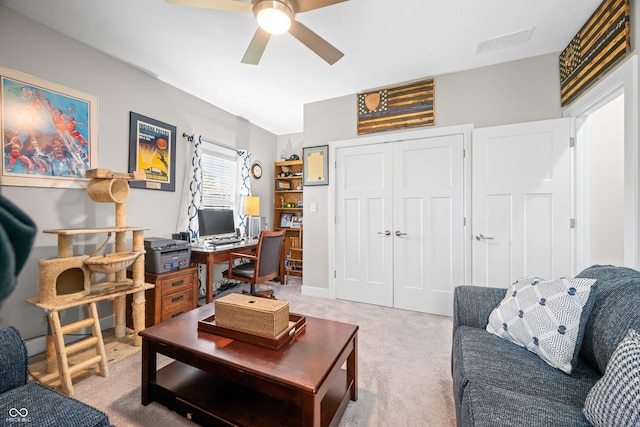 655 N Sobota Way, Trafalgar, IN 46181 - office area featuring carpet flooring and a ceiling fan