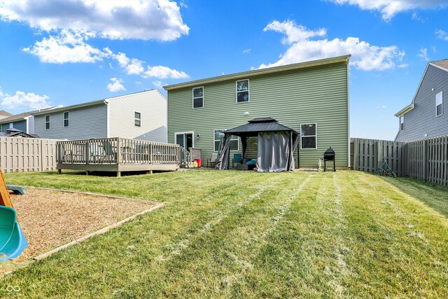 10902 Jimmy Lake Dr, Indianapolis, IN 46239 - rear view of house featuring a gazebo, a wooden deck, and a fenced backyard