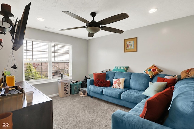10902 Jimmy Lake Dr, Indianapolis, IN 46239 - living area with a ceiling fan, light colored carpet, and recessed lighting