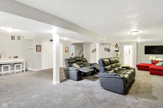 10902 Jimmy Lake Dr, Indianapolis, IN 46239 - living area with carpet, stairs, and a textured ceiling