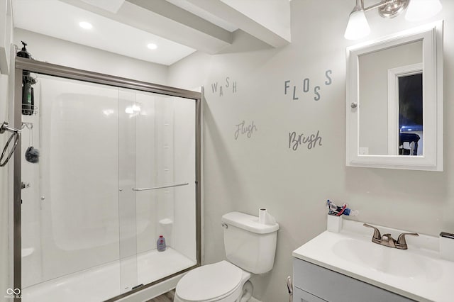 10902 Jimmy Lake Dr, Indianapolis, IN 46239 - bathroom featuring a stall shower, vanity, and recessed lighting