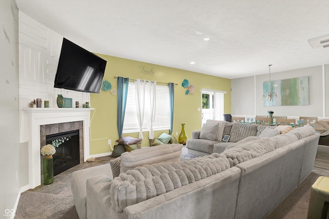 10902 Jimmy Lake Dr, Indianapolis, IN 46239 - living area with recessed lighting and a tile fireplace