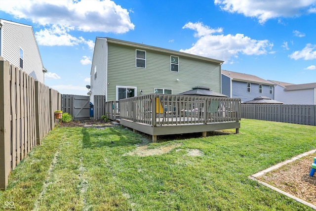 10902 Jimmy Lake Dr, Indianapolis, IN 46239 - back of house with a wooden deck, a fenced backyard, and a gazebo