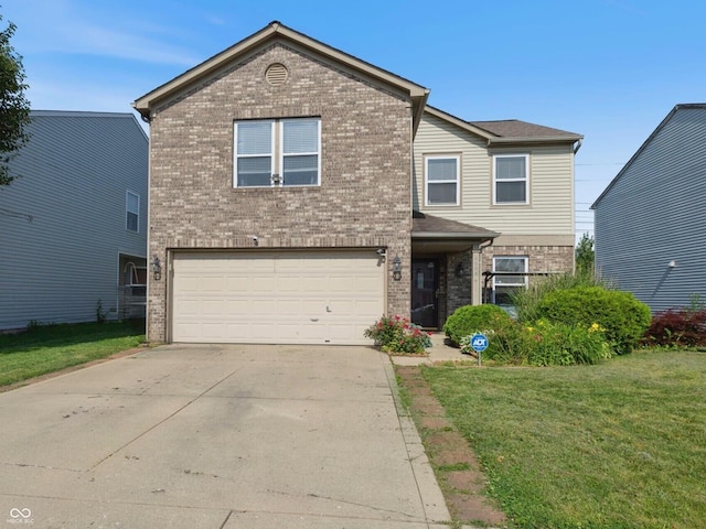 6608 Sonesta Dr, Indianapolis, IN 46217 - view of front of property with brick siding, a garage, a front lawn, and driveway