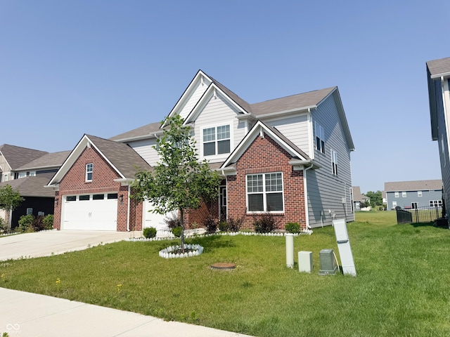2358 S Stonehill Way, New Palestine, IN 46163 - view of front of house featuring concrete driveway, a front yard, a garage, and brick siding