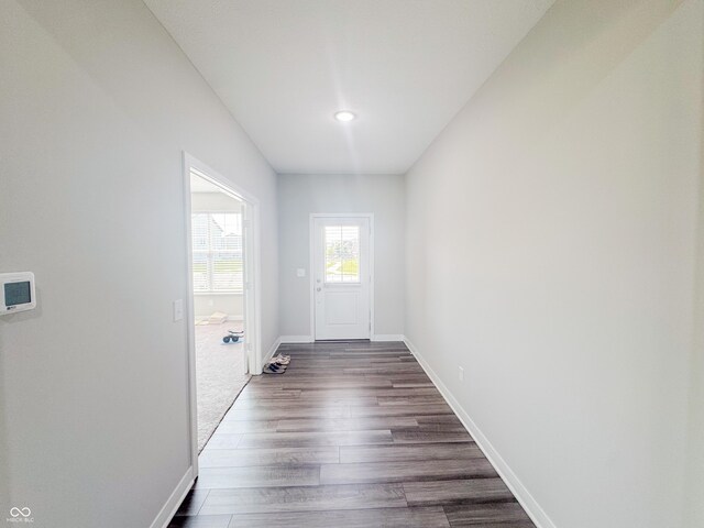 2358 S Stonehill Way, New Palestine, IN 46163 - entryway with dark wood-type flooring and recessed lighting