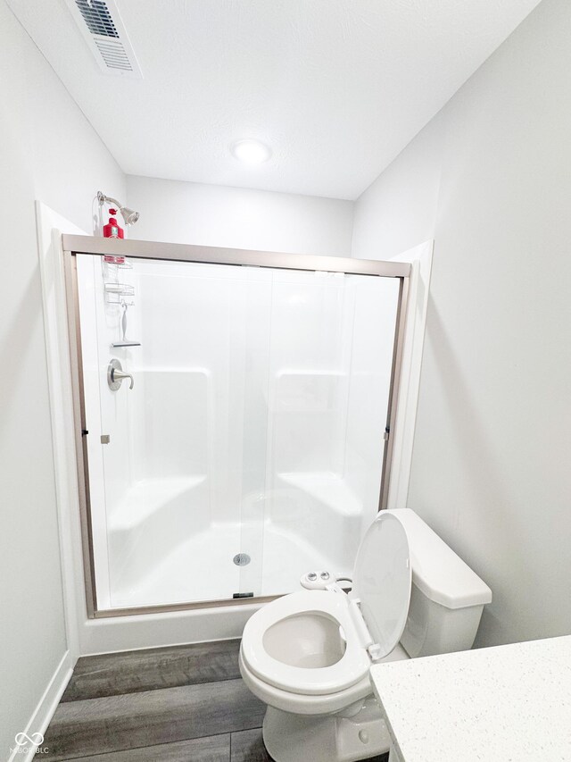 2358 S Stonehill Way, New Palestine, IN 46163 - full bath featuring vanity, a shower stall, and wood finished floors
