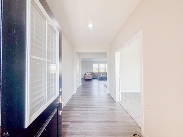 2358 S Stonehill Way, New Palestine, IN 46163 - hall with light wood-style flooring and recessed lighting