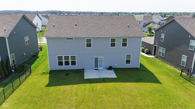 2358 S Stonehill Way, New Palestine, IN 46163 - rear view of house with a patio area, a residential view, a fenced backyard, and roof with shingles