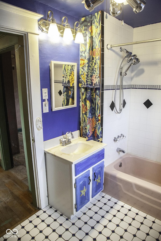 1115 N Kealing Ave, Indianapolis, IN 46201 - bathroom with shower / bath combo, vanity, and tile patterned floors