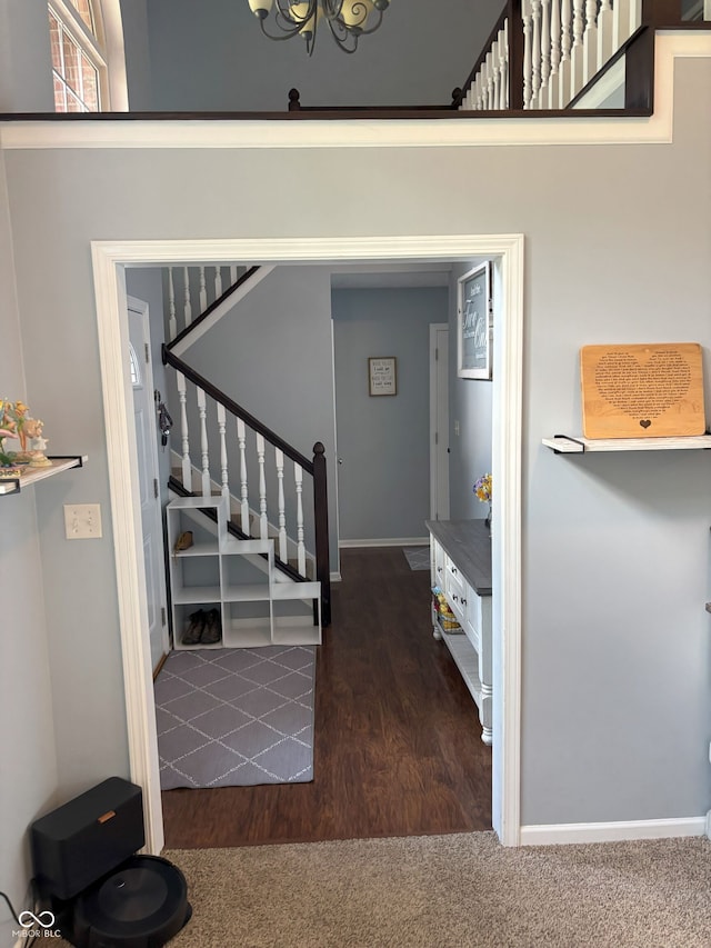 8926 Durban Ct, Indianapolis, IN 46234 - foyer entrance featuring stairway, wood finished floors, baseboards, and carpet