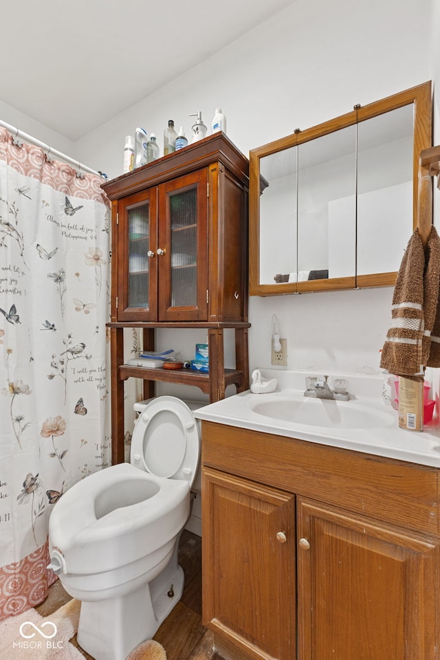 1116 N Berwick Ave, Indianapolis, IN 46222 - bathroom featuring toilet, vanity, and curtained shower