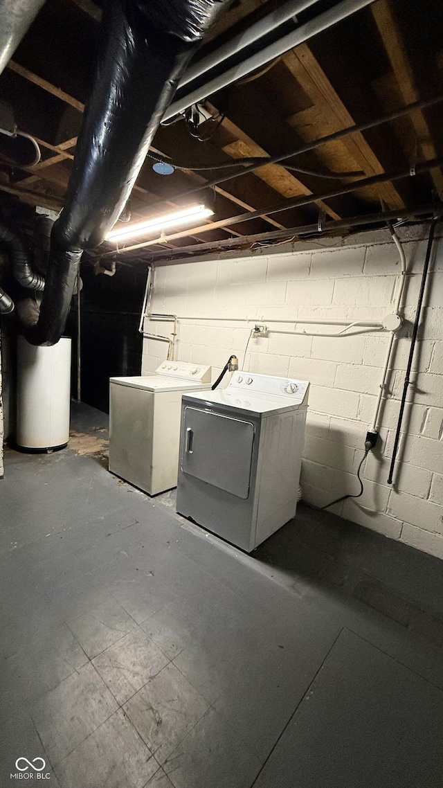 4708 Haverford Ave, Indianapolis, IN 46205 - unfinished below grade area with washer and dryer, water heater, and concrete block wall