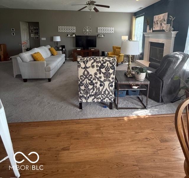 5304 Appleseed Way, Indianapolis, IN 46217 - living room with ceiling fan and a glass covered fireplace
