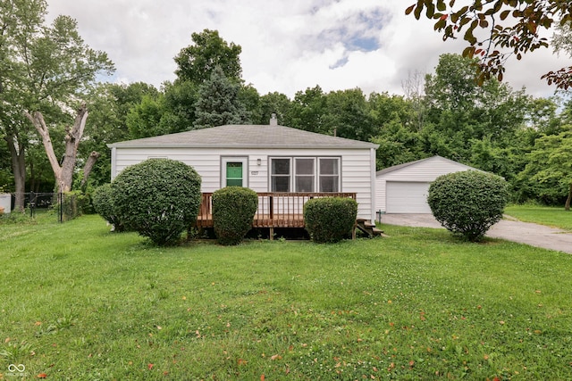 1727 S Irvington Ave, Indianapolis, IN 46203 - view of front of home with a deck, an outdoor structure, and a detached garage