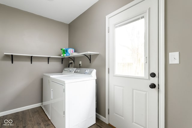 258 N Green Springs Rd, Indianapolis, IN 46214 - laundry area with separate washer and dryer, dark wood-style floors, and baseboards