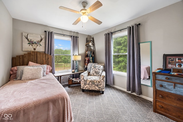 527 E 125 S, Williamsport, IN 47993 - bedroom featuring dark carpet, baseboards, and ceiling fan