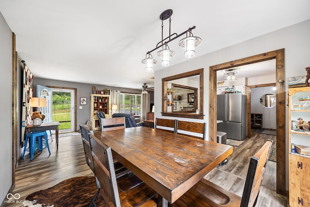 527 E 125 S, Williamsport, IN 47993 - dining space with wood finished floors and ceiling fan