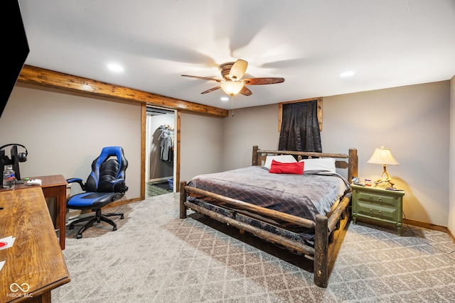 527 E 125 S, Williamsport, IN 47993 - carpeted bedroom with recessed lighting, a walk in closet, a ceiling fan, and baseboards