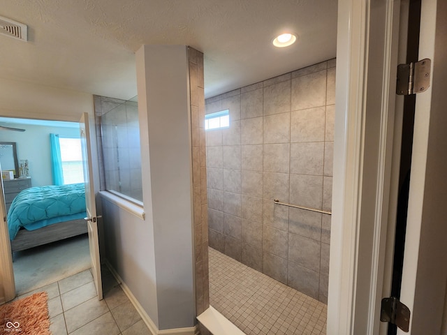 6731 Keepsake Dr, Whitestown, IN 46075 - bathroom with tile patterned floors, ensuite bath, a walk in shower, recessed lighting, and baseboards