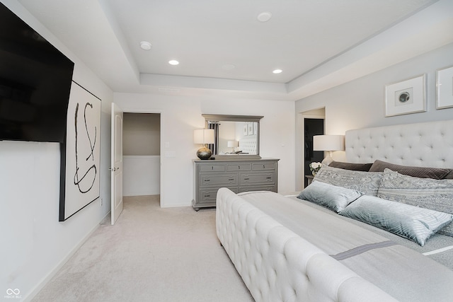 15598 Memorial Way, Fishers, IN 46037 - bedroom with light colored carpet, recessed lighting, and a raised ceiling