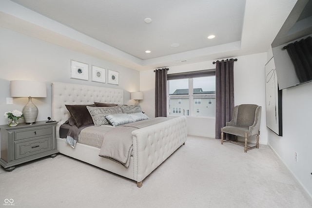15598 Memorial Way, Fishers, IN 46037 - bedroom with light colored carpet, a raised ceiling, and recessed lighting