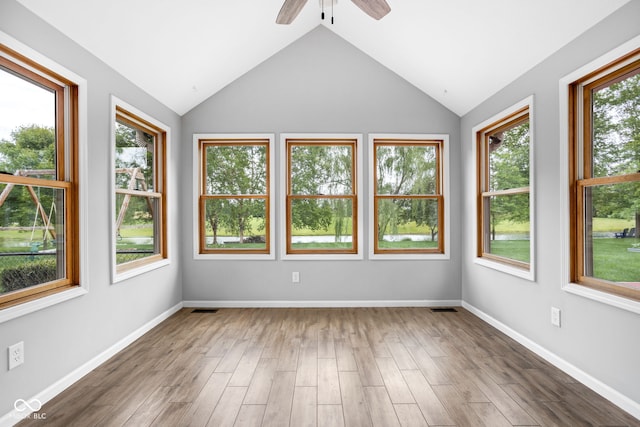 5695 N Red Oak Dr, Greenfield, IN 46140 - unfurnished sunroom with lofted ceiling and wood finished floors