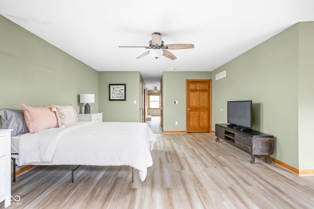5695 N Red Oak Dr, Greenfield, IN 46140 - bedroom with light wood-type flooring and ceiling fan