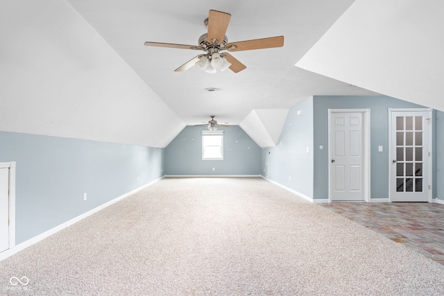 5695 N Red Oak Dr, Greenfield, IN 46140 - additional living space featuring carpet, a ceiling fan, and vaulted ceiling