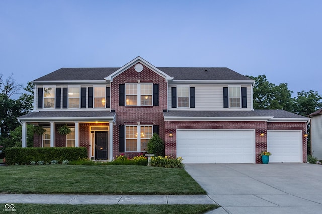 1343 Turfway Dr, Avon, IN 46123 - view of front facade with concrete driveway, a front lawn, an attached garage, and roof with shingles