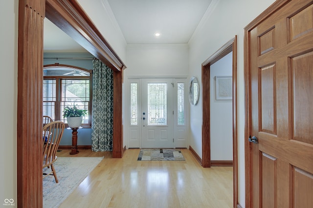 214 W Stoney Trl, Greenfield, IN 46140 - foyer with crown molding and light wood-style floors