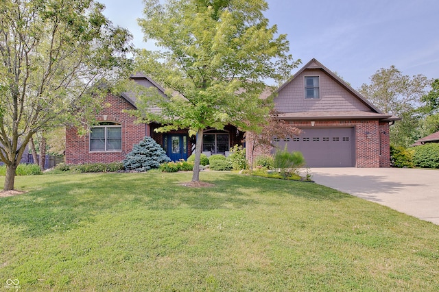 214 W Stoney Trl, Greenfield, IN 46140 - craftsman-style home with brick siding, driveway, a garage, and a front lawn