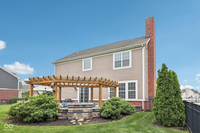 10806 Solis Cir, Fishers, IN 46038 - rear view of property with a chimney, a pergola, and brick siding