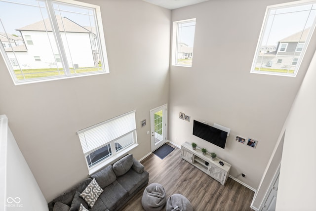 2892 Maricopa Blvd, Whitestown, IN 46075 - living area featuring wood finished floors and a towering ceiling