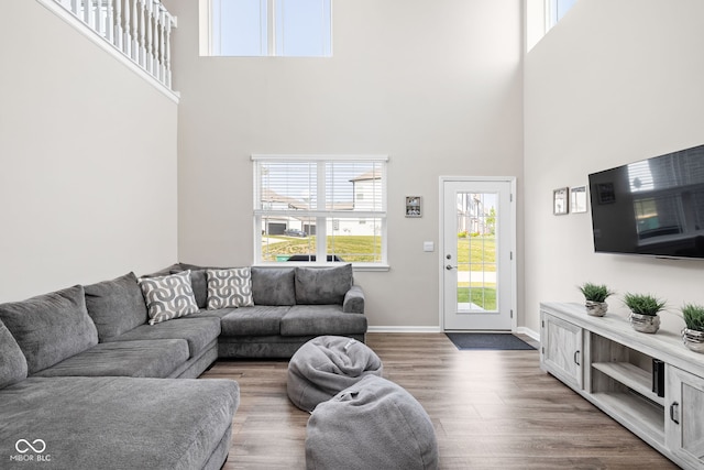2892 Maricopa Blvd, Whitestown, IN 46075 - living area featuring a towering ceiling and wood finished floors