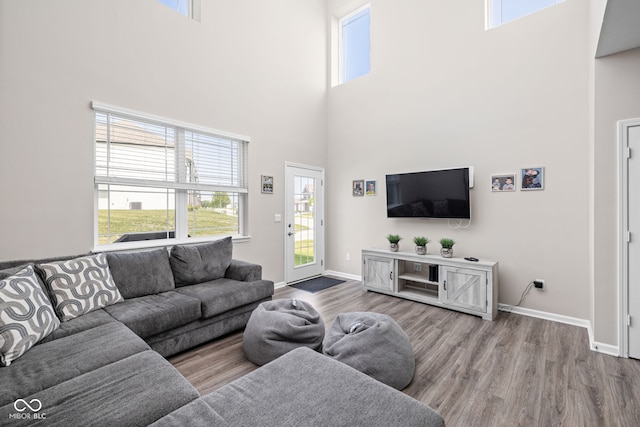 2892 Maricopa Blvd, Whitestown, IN 46075 - living area featuring a high ceiling, wood finished floors, and healthy amount of natural light