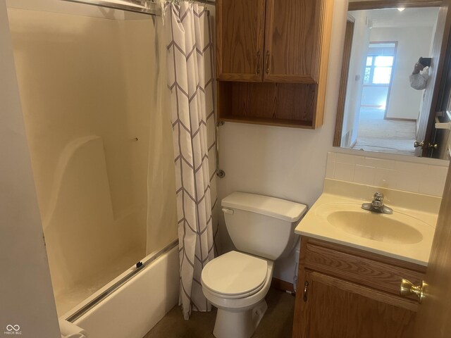 5632 Spring Mist Cir, Indianapolis, IN 46237 - bathroom with vanity, toilet, and shower / bath combination with curtain