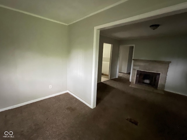 9045 Stardust Dr, Indianapolis, IN 46229 - unfurnished living room with a fireplace and dark carpet