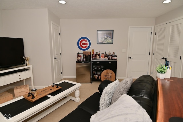 13616 Whitten Dr N, Fishers, IN 46037 - living room featuring recessed lighting, a dry bar, and carpet floors