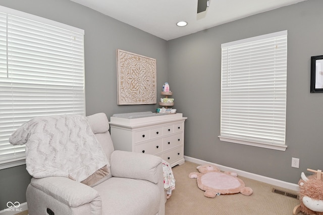 13616 Whitten Dr N, Fishers, IN 46037 - sitting room featuring carpet flooring, recessed lighting, and ceiling fan