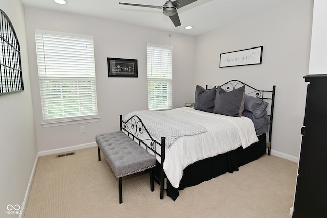 13616 Whitten Dr N, Fishers, IN 46037 - bedroom with carpet floors, multiple windows, recessed lighting, and a ceiling fan