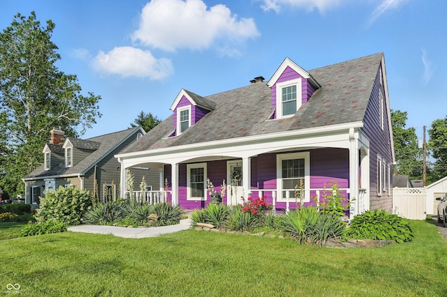 808 N Layman Ave, Indianapolis, IN 46219 - cape cod house with a porch, a front lawn, and a chimney
