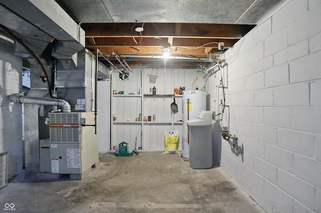 808 N Layman Ave, Indianapolis, IN 46219 - unfinished below grade area featuring concrete block wall, heating unit, and water heater