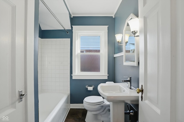 808 N Layman Ave, Indianapolis, IN 46219 - bathroom featuring ornamental molding, shower / tub combination, and tile patterned flooring