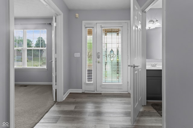 10312 Gladeview Dr, Indianapolis, IN 46239 - entryway with baseboards and wood finished floors
