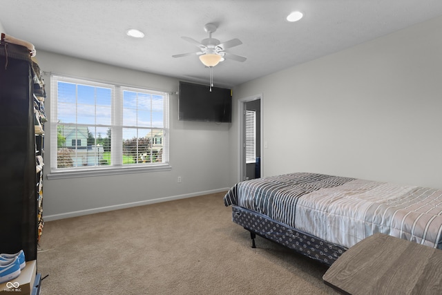10312 Gladeview Dr, Indianapolis, IN 46239 - carpeted bedroom with recessed lighting and a ceiling fan
