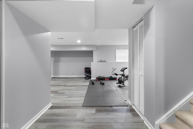 10312 Gladeview Dr, Indianapolis, IN 46239 - exercise room with recessed lighting and wood finished floors
